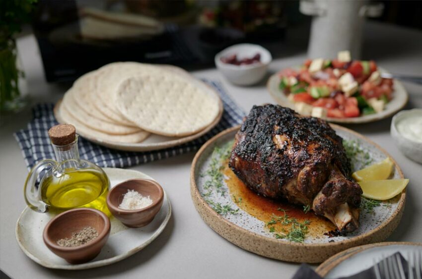 Greek Style Lamb Roast The Ideas Kitchen   TIK Greek Style Lamb Roast 850x563 