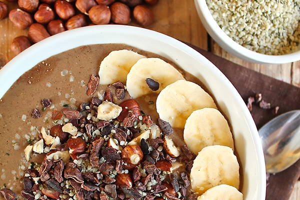 Chocolate Hazelnut Hemp Smoothie Bowl. Recipe at My Darling Vegan.